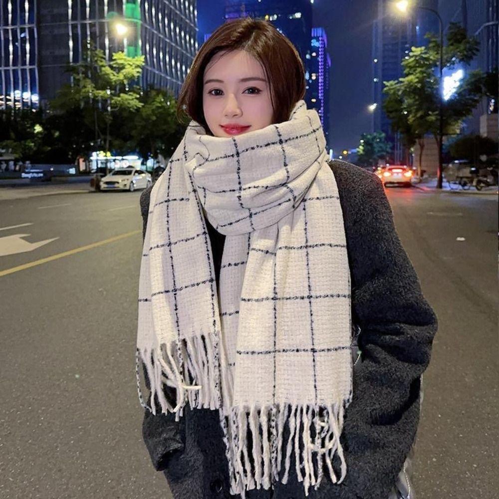 Tassel Plaid Wool Scarf Cashmere Shawl Cape Wraps Warm Winter Cashmere Scarves  Women/Men