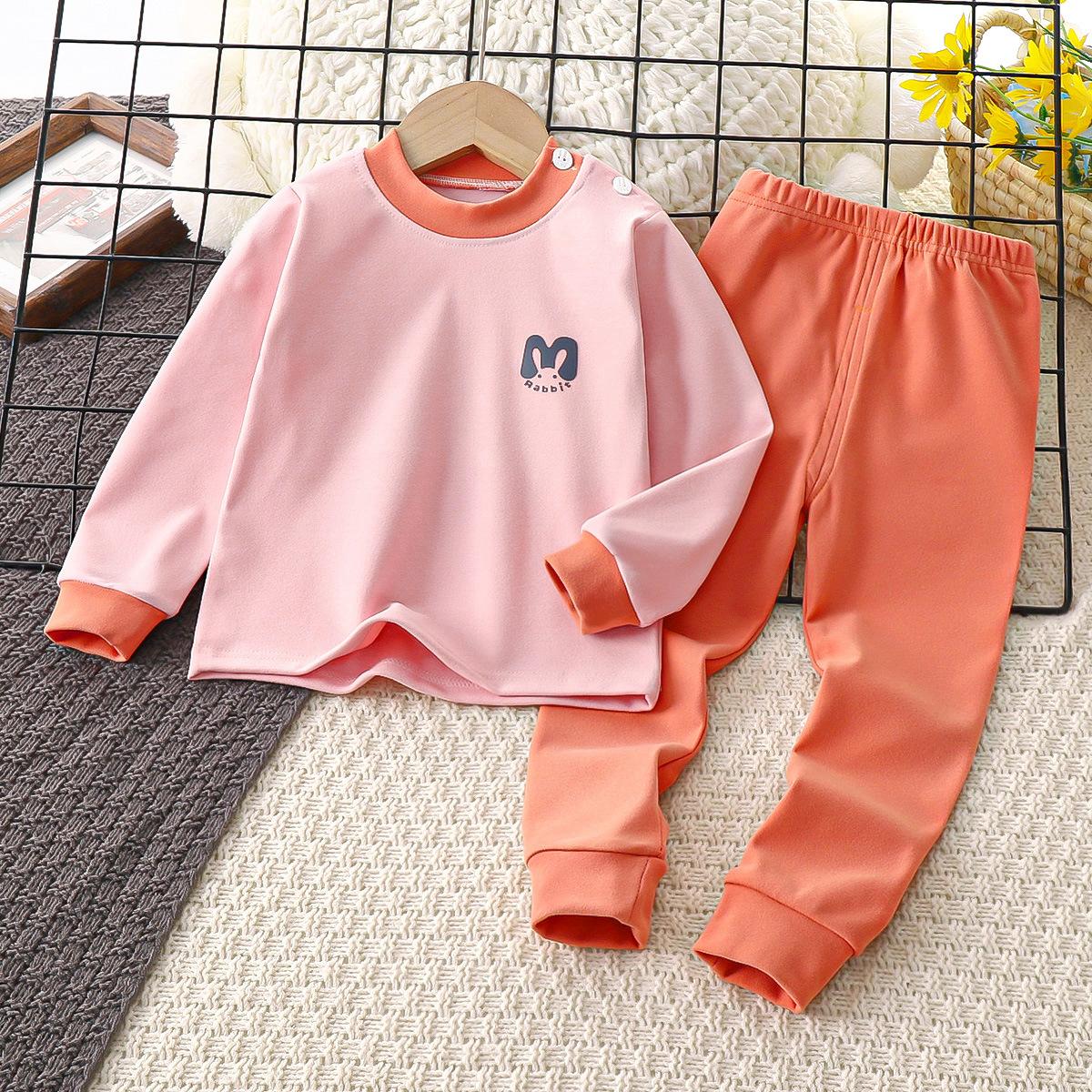 Children s Autumn And Winter Long-sleeved And Long-pants Set Autumn And Winter Boys  And Girls  Plain-colored Round-neck Underwear Set. 100cm