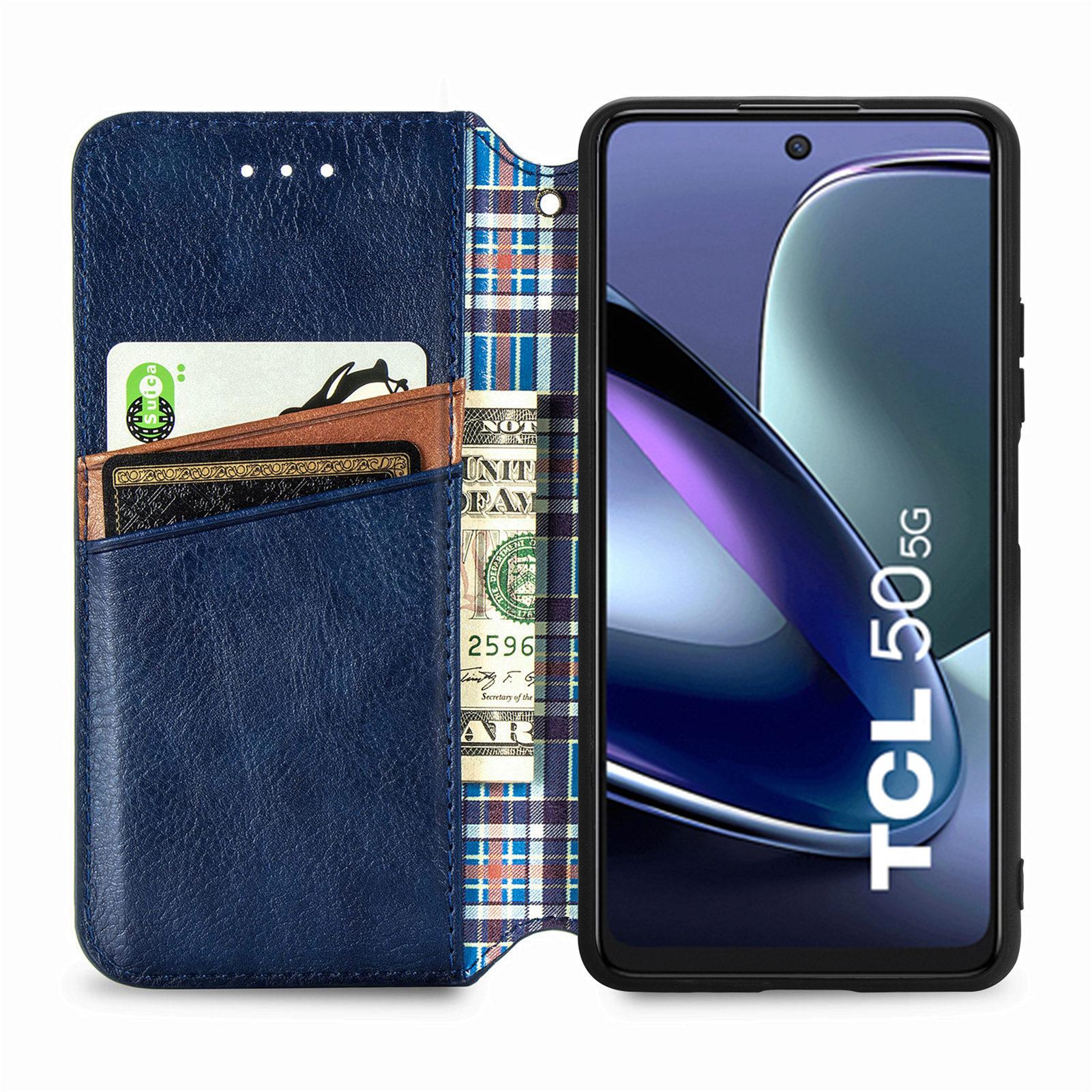 

For TCL 50 5G PU Leather Case Rhombus Imprint Wallet Stand Phone Cover Brown