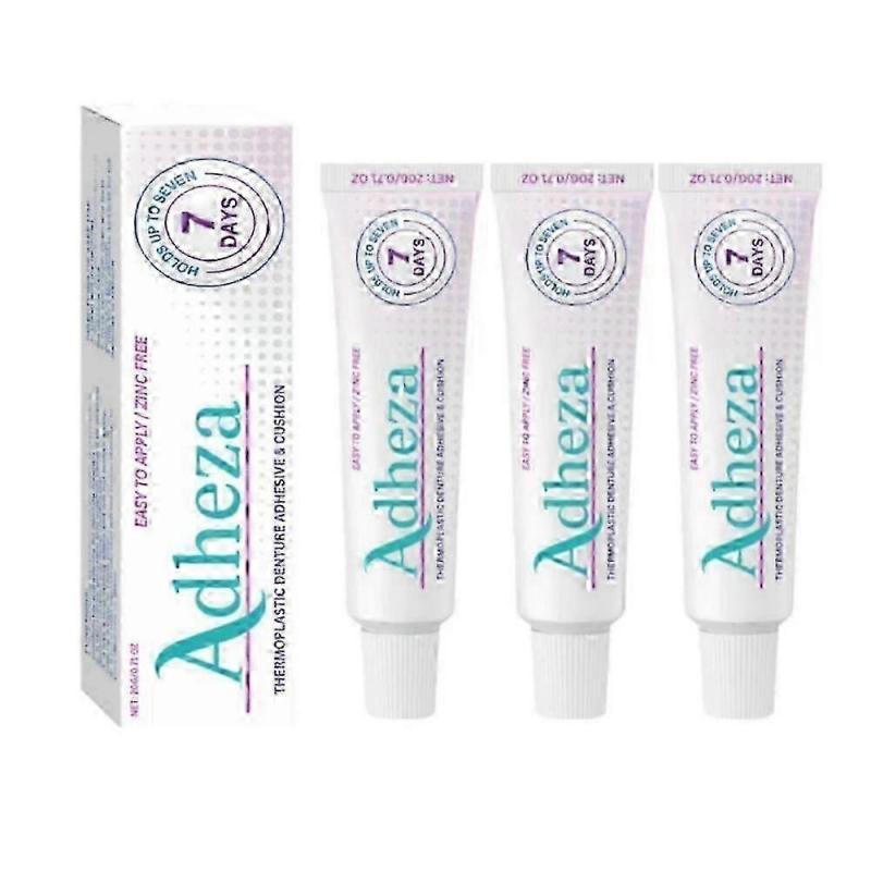 3X Adheza Thermoplastic Denture Adhesive, Zinc-Free Formula Long-Lasting Hold Up to 7 Days Secure Fit