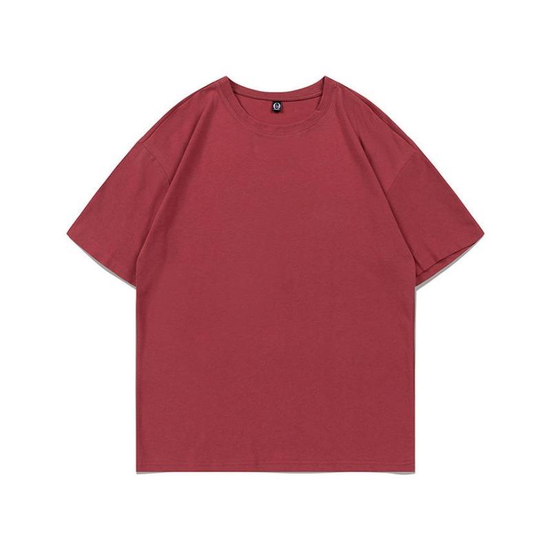 Summer new 200g pure cotton small shoulder youth campus sports and leisure loose solid color round neck short sleeves