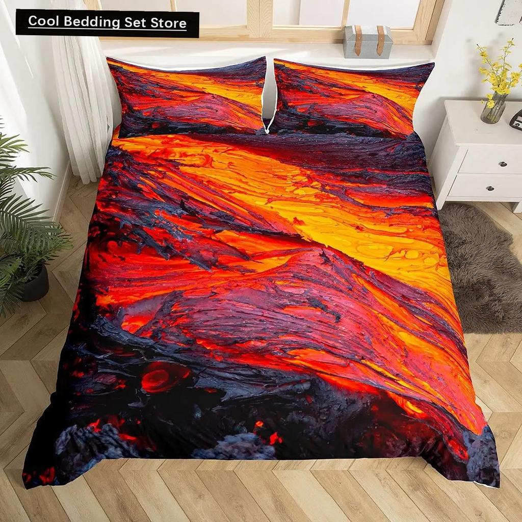 Comforter Volcano King Queen Eruption Lava Bedding Set For Kids Teens Adults Natural Disaster Molten Polyester