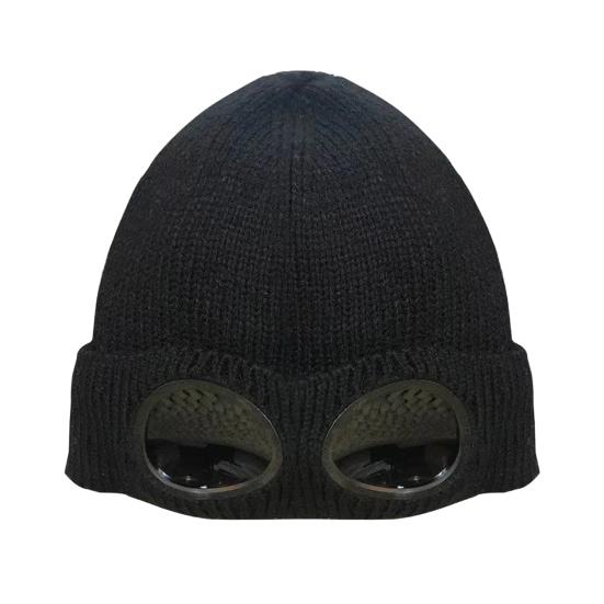 Strickmütze Einfarbig Warme Strickmütze mit Brillen-Dekor Elastisch Winddicht Wintermütze Outdoor Reisen Radfahren Tägliches Tragen