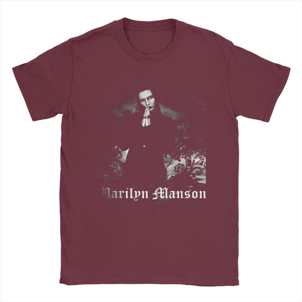 Men T-Shirt Marilyn Manson Gothic Singer Hipster 100% Cotton Tee Shirt Music Rock and Roll T Shirt Round Neck Merch Plus Size