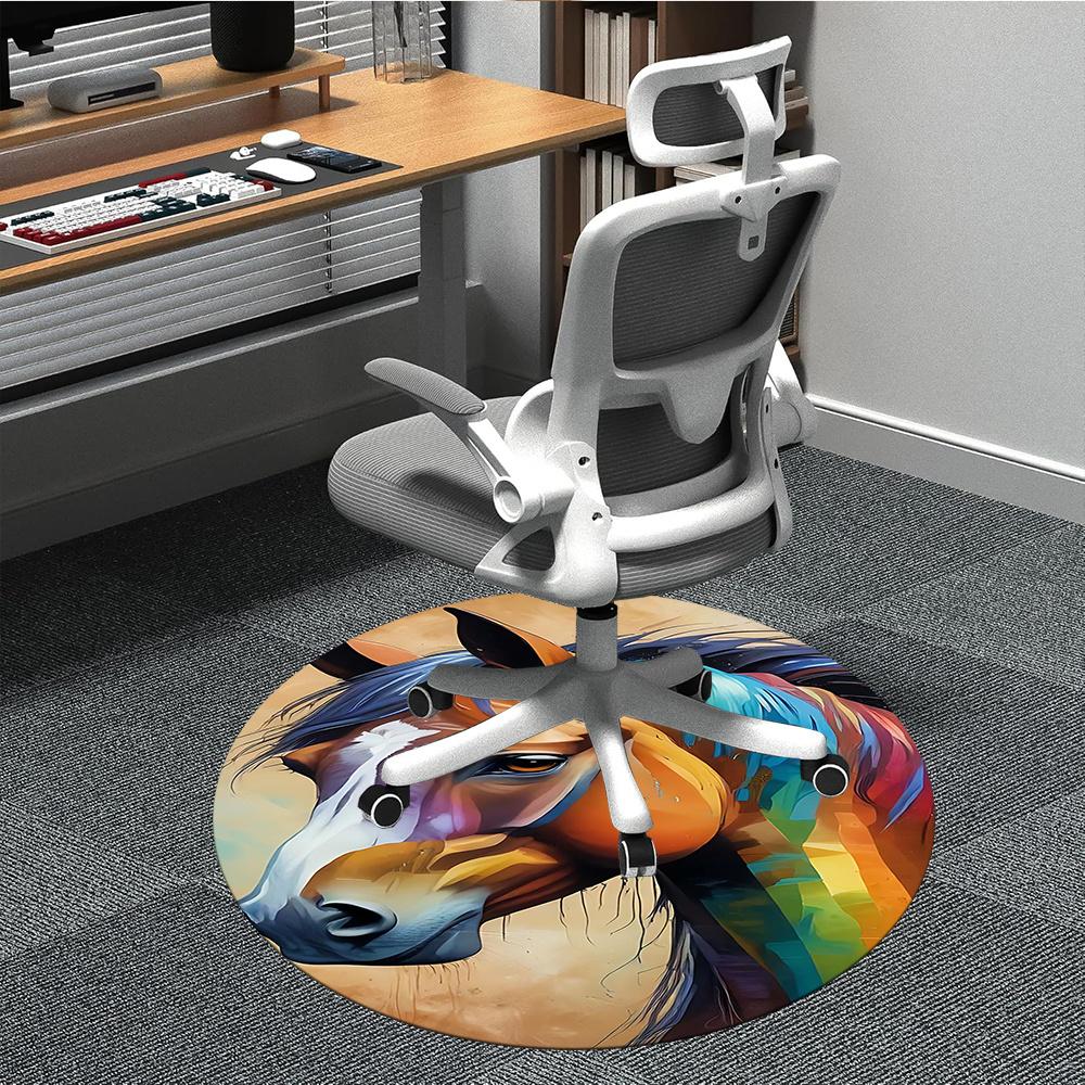 

1pcHorse Artwork Office Round Area Rug, Indoor Mat Suitable ForOffice, Under Office Chairs Bedroom Living Room Home Decor, Room Deco 020 80cm by 80cm