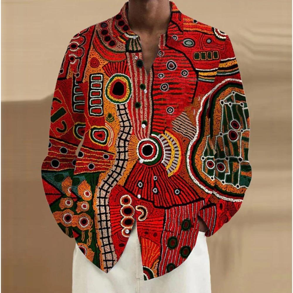 Camisas de Manga Larga con Estampado de Diseño Abstracto para Hombre, Cárdigan Casual, Botón Nuevo, Camisas de Moda Festiva