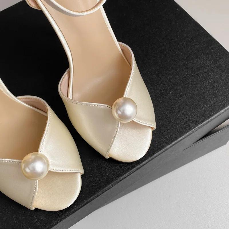 Fashion Sexy String Bead Open Toe Sandals Woman Strap Stiletto Ankle Buckle Heels Party Prom Shoes Summer Pumps Zapatos Mujer