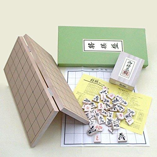 Wooden Shogi Beginner Set: Portable New Katsura No. 5 Folding Shogi Board and High-Quality Shogi Pieces Set