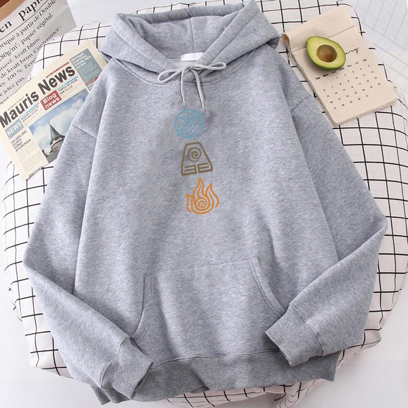 Avatar: Der Herr der Elemente Hoodie Wasser Luft Feuer Erde Vier Elemente Print Schwarz Anime Übergroße Sweatshirts Harajuku Unisex Männlich