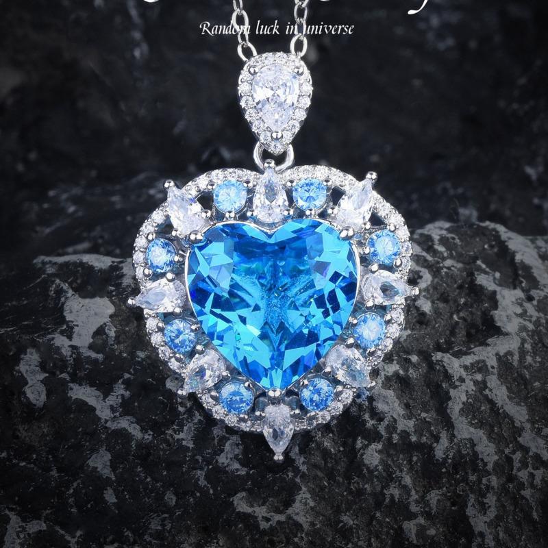 

BELLA BOX Роскошное ожерелье с подвеской «Любовь» из тяжелого промышленного топаза, кольцо в форме сердца в форме сердца, серьги в форме синего моря, красочный набор сокровищ No.1 синий