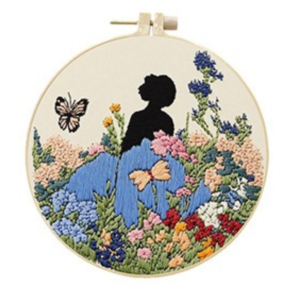 1set Simple Linen Oil Painting Girl Series Cross Stitch Embroidery Material Kit - Easy Tutorial for Beginners, Tools and Fabric Craft Material Kit