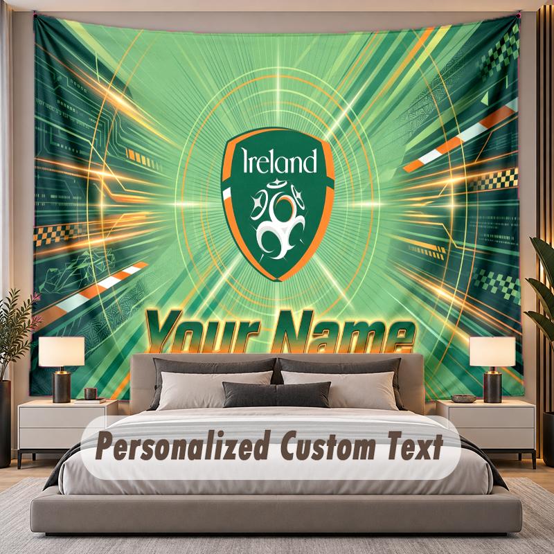 Custom Name Text Tapestry Ireland Rugby Personalized Polyester Wall Tapestry For Bedroom And Room