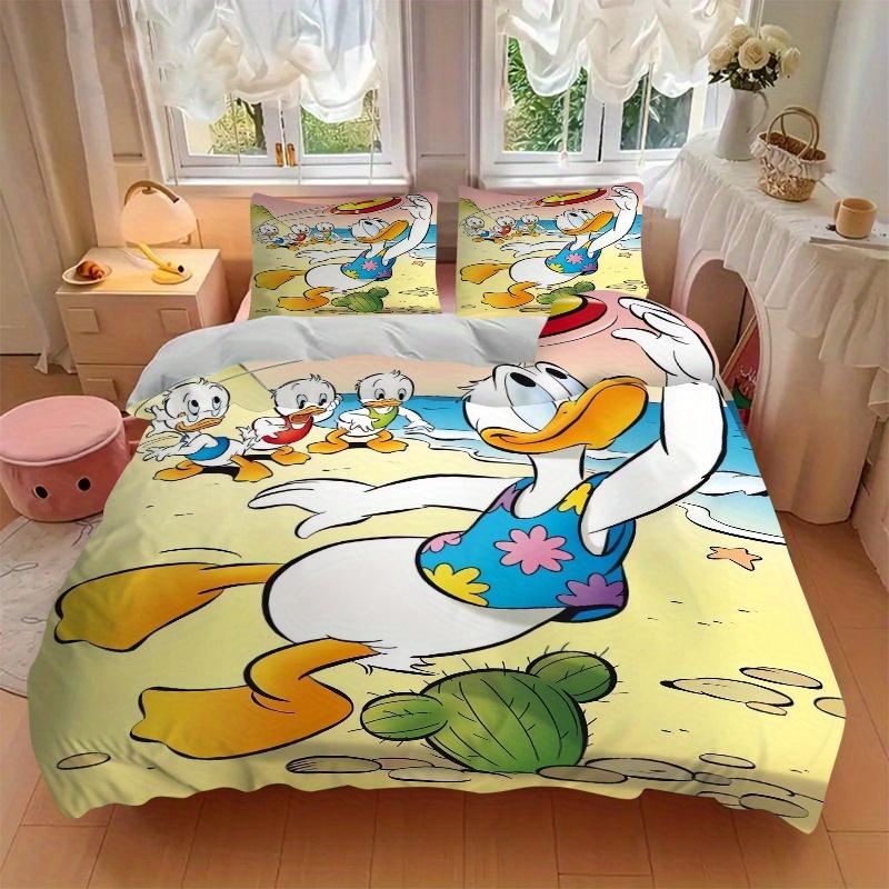 3pcs Donald Duck Family Beach Party Printed Bedding Set, Soft and Comfortable Quilt Cover for Bedroom S034