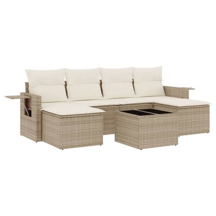 VidaXL Salon de Jardin avec Coussins 7 pcs, Canapés de Terrasse, Ensemble de Meubles de Patio, Mobilier d'Extérieur, Beige 3252865