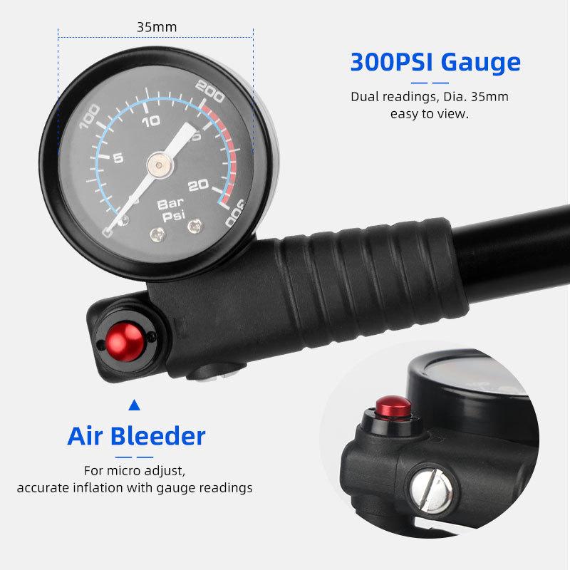 High Air Pressure Pump W/ Gauge for Front Fork Suspension Shock Absorber Bike Tire Presta Schrader Valve Inflator Hose Rotatable