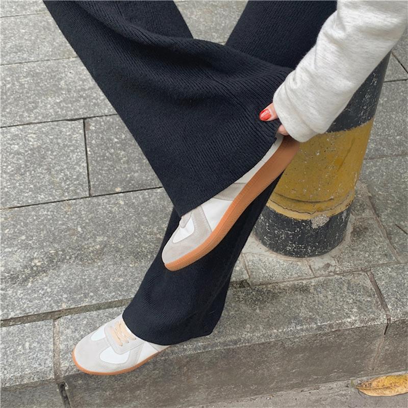 Women's Fashionable Casual Draping Knitted Wide-Leg Pants Elastic Waist Embossed Wool Mopping Trousers