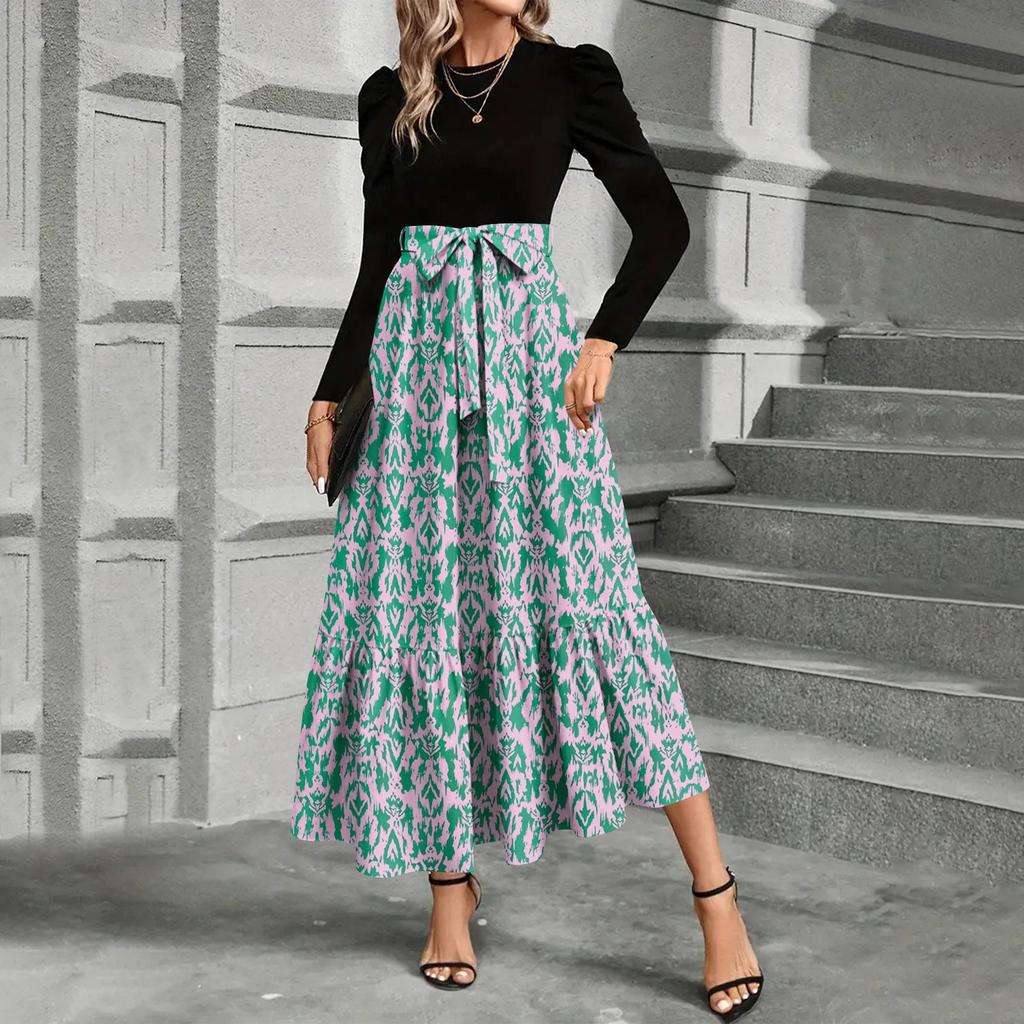 Women's Floral Print High Waist Fashionable And Elegant Dress