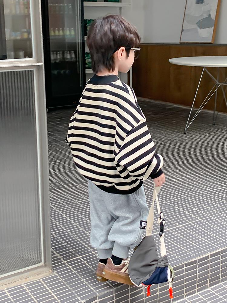 Fairy Tale Memory 2025 Boys' Striped Fleece-Lined Sweatshirt - Autumn/Winter Base Layer
