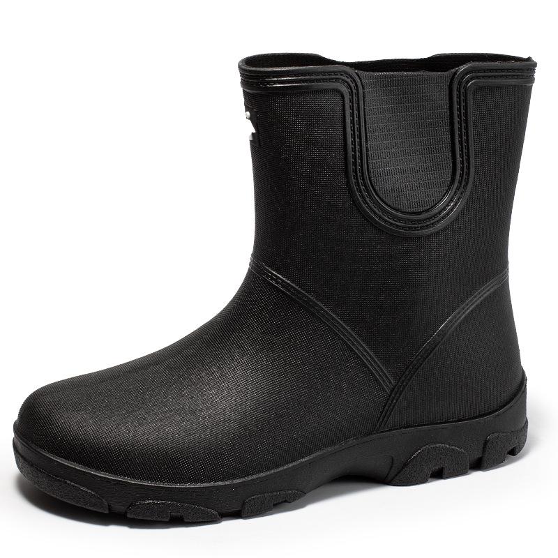 Unisex Mid-Calf Waterproof Rain Boots: Non-Slip, Wear-Resistant Rubber Shoes for Outdoor, Kitchen, Car Wash & Sports. Pull-On Style.