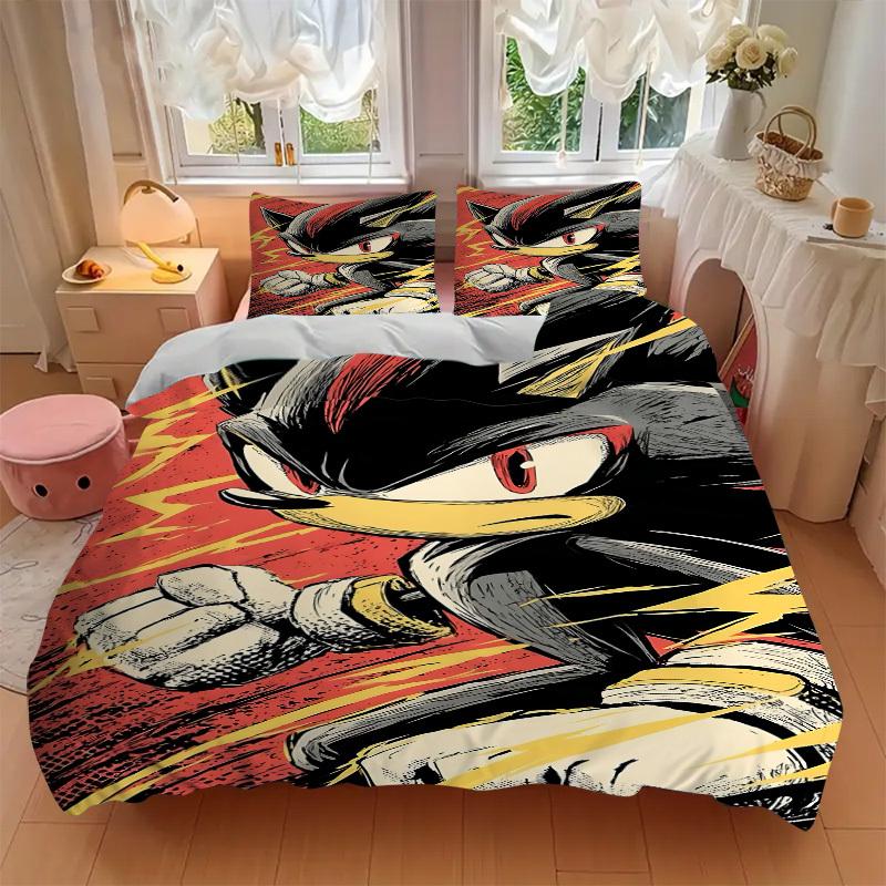 3pcs bedding set Sonic Hedgehog Includes 1 Comforter + 2 Pillowcases, Without Pillow Inserts, Soft Comfortable,a0910232
