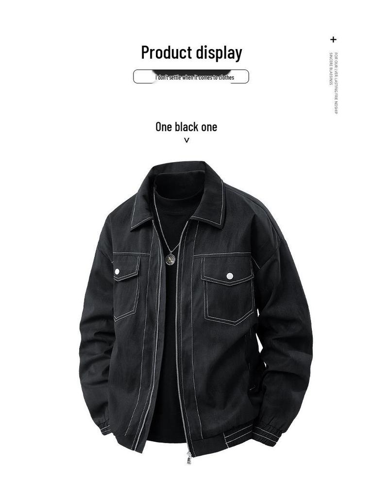 Trendy Plus Size Lapel Jacket for Spring/Autumn – Loose Fit Workwear Shirt