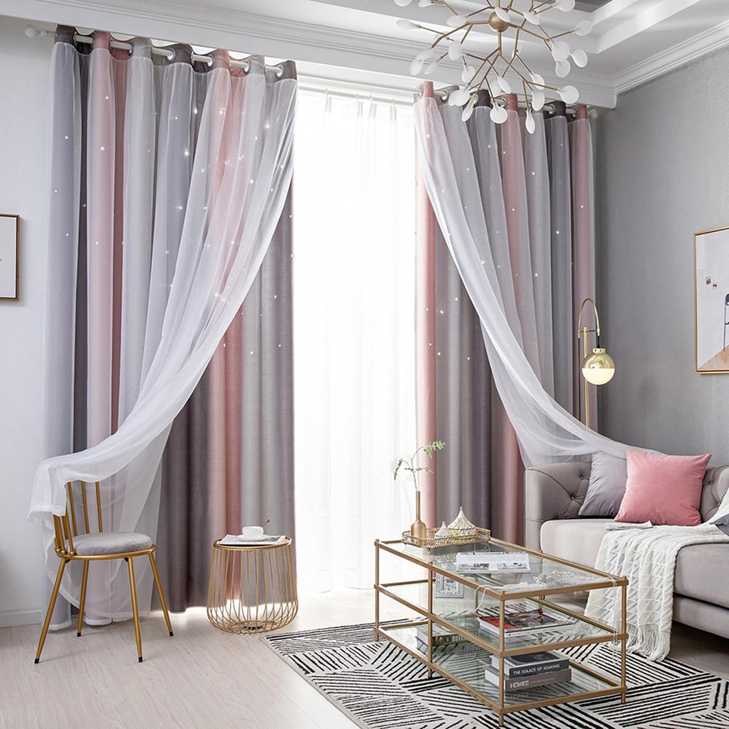 1PCS Star Curtains Hollow Style Sheer Colorful Double Layer Star Window Curtains for Bedroom Living Room Grey 52*40in