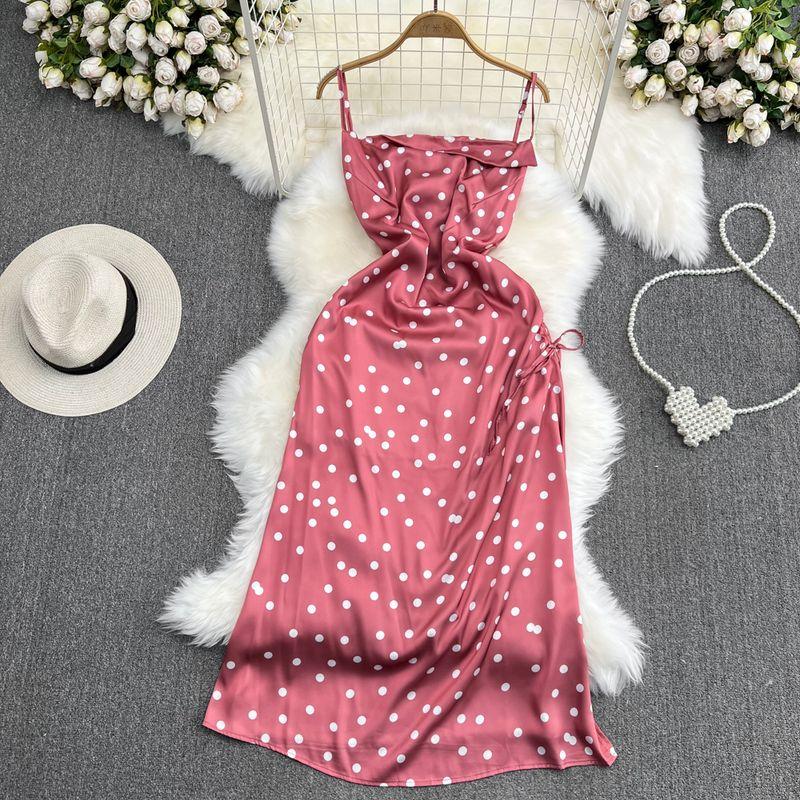 

Seaside Holiday Fashion Sleeveless A- line Polka Dot Camisole Rose pink One size