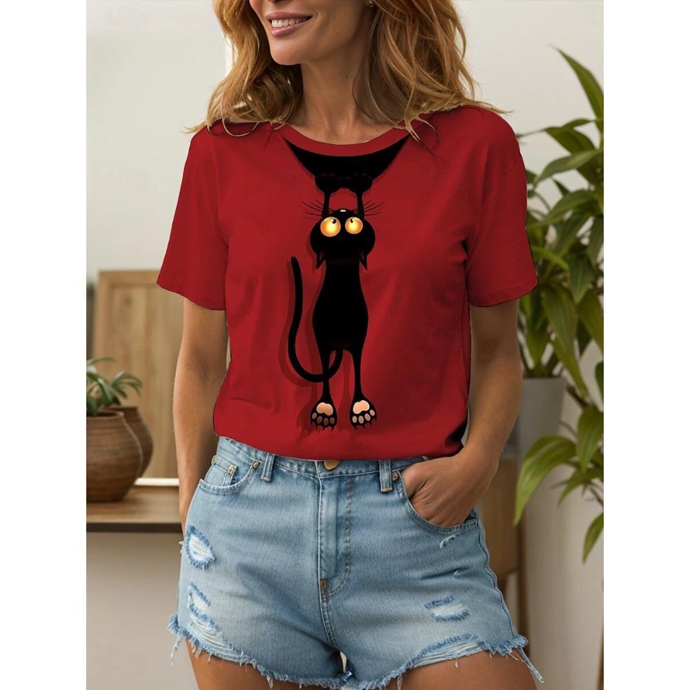 

Летний узор Животный принт Кошка Мода Классический Топ с коротким рукавом и круглым вырезом Оверсайз Женская одежда M