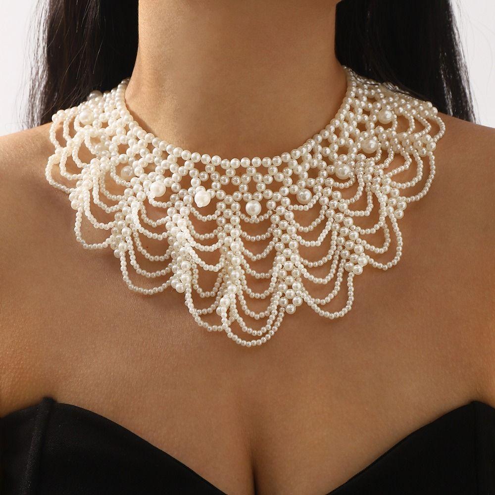 Beads Weave Pearl Necklace Multi-layered Women's Clavicle Chain Fashion Pearl Collar  Wedding