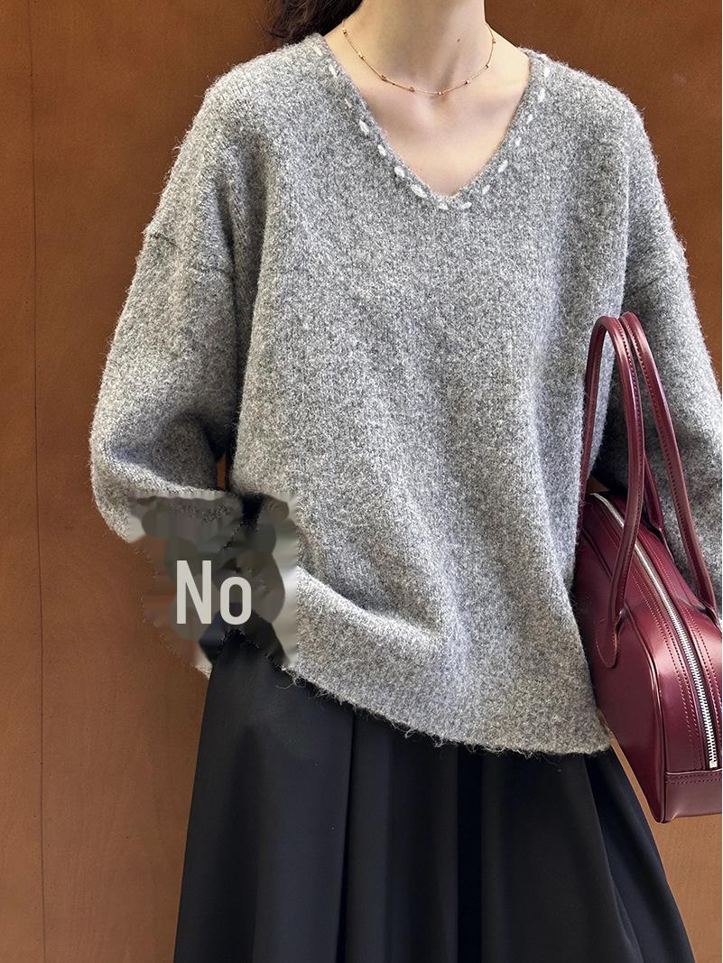 

Juzhi 2024 Autumn Korean-Style Soft Loose Knit Pullover Sweater 2469-1 One Size