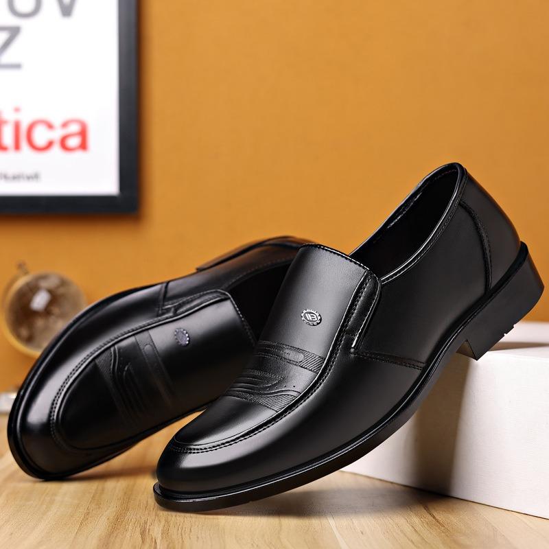 Leather shoes men's spring and autumn leather breathable casual middle-aged business dress soft-soled dad shoes