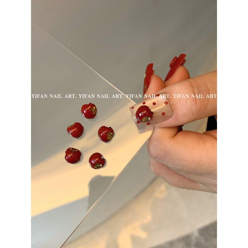 

Yifannail [Apple Kitten] Three-Dimensional Apple Head Small Black Cat Christmas Eve Fruit Nail Sticker J211r32 R32. [Metal red apple. 1]]