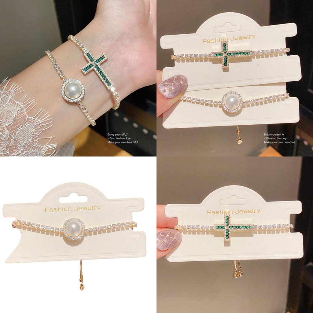 Elegant Zircon And Artificial Pearl Chunky Bracelet With Geometric Style For Ladies