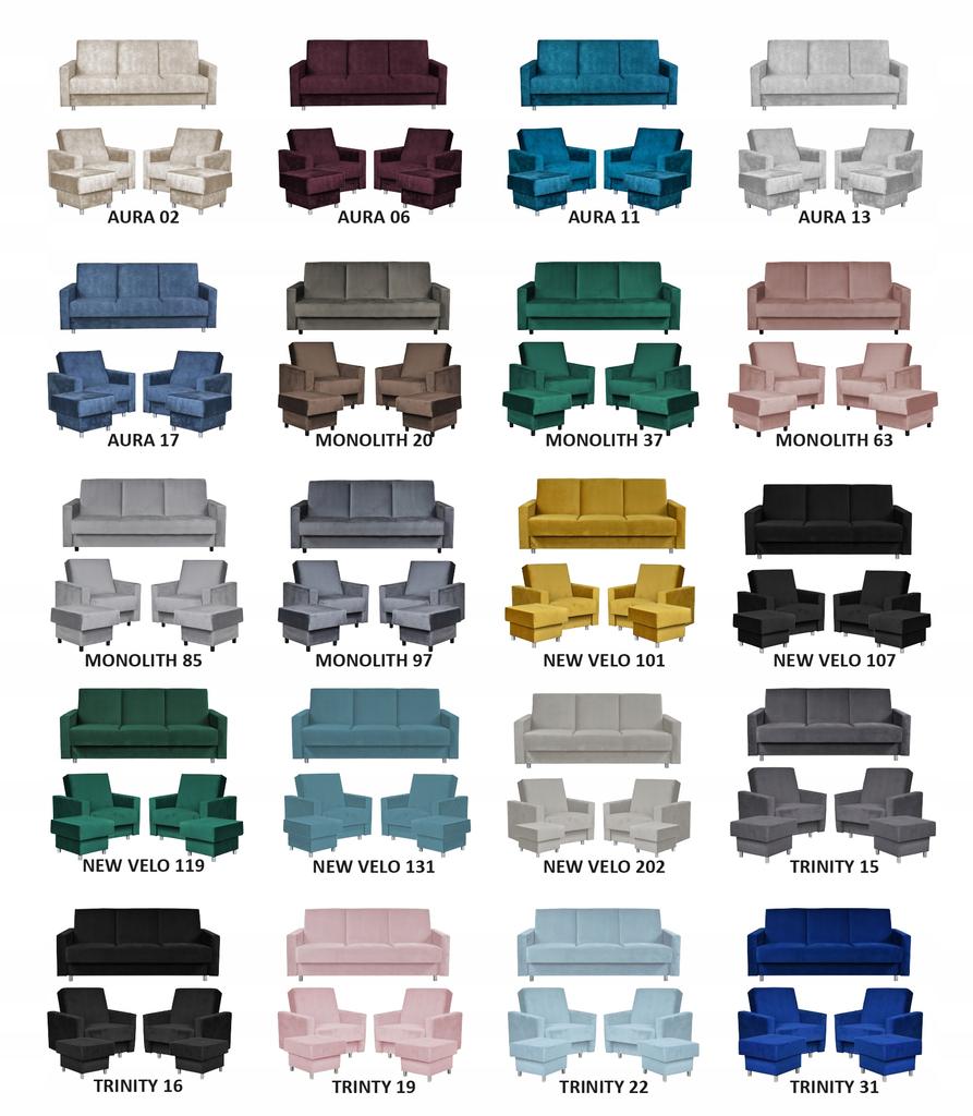 Zestaw mebli wypoczynkowy Alicja wersalka kanapa fotele pufy Family Meble