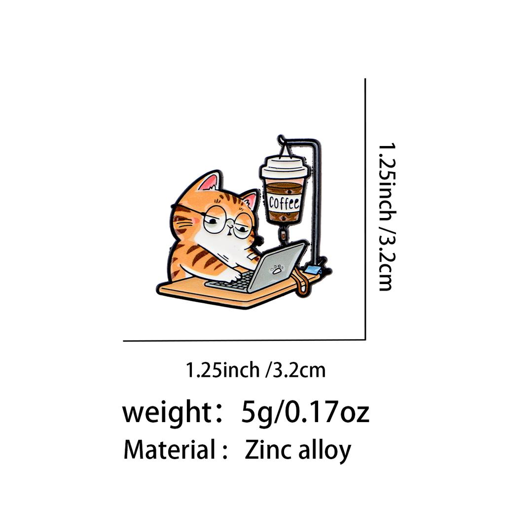 Cute Office Cat Enamel Pin Coffee Brooch Lapel Pins Badge On Backpack Clothing Accessories Fashion Jewelry Friends Gifts
