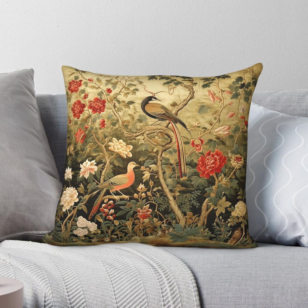 Chinese Floral Birds Carpet Pillowcase Polyester Linen Velvet Creative Zip Decorative Room Cushion Cover