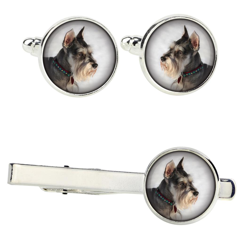 Schnauzer I - butoni de manșetă și cravată cu fotografia dvs., o decorațiune pentru costum, bijuterii pentru bărbați de la brandul Art-Dog.