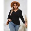 Autumn New Women's Plus Size V Neck Sweater Loose Casual Long Sleeved Blouse
