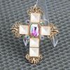 Vintage Glamorous Rhinestone Cross Brooch with Teardrop & Square Accents - Golden-Tone Metal Unisex Corsage Pin for Suits, Dresses, Christmas, Graduat