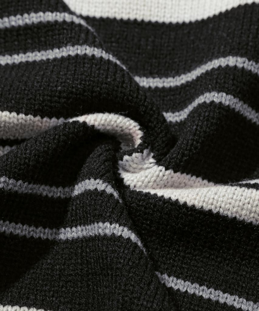 TRILLION Washable Striped Button Collar Neck Knit [Black]