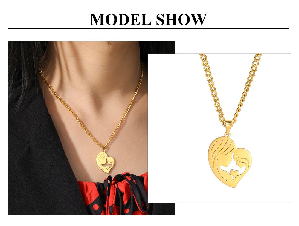 Cazador Mother Kid Pendant Necklace for Women Family Love Heart Mom Daughter Choker Stainless Steel Jewelry Mother Day Gift