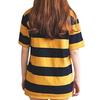 Women Yellow and Black Striped Round Neck Collar Loosen Half Sleeve T-Shirt  Casual Blouse Tops