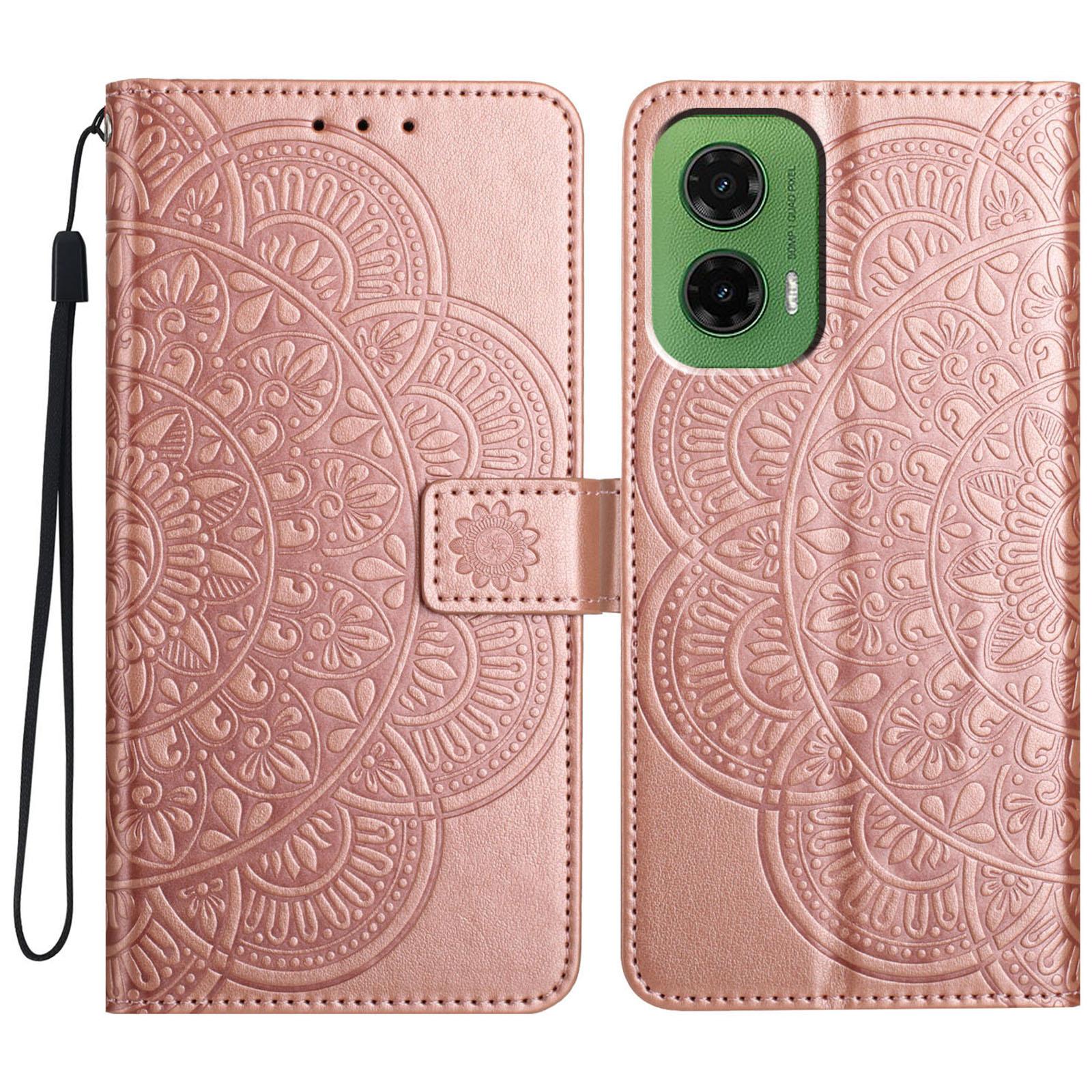 

Шкіряний чохол для Motorola Moto G35 5G із слотами для карток із візерунком мандали. Чохол для телефону-підставка Rose Gold