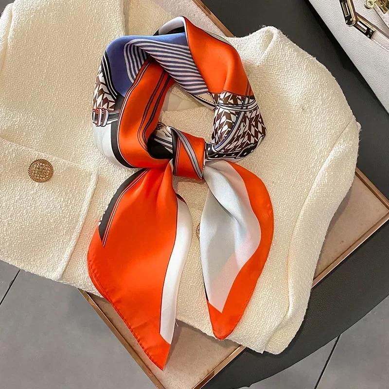 Retro Polka Dot Montage Silk Square Scarf Women Soft Satin Hairband Neckerchief Hijab Lady Headband Foulard Bag Ribbons Kerchief