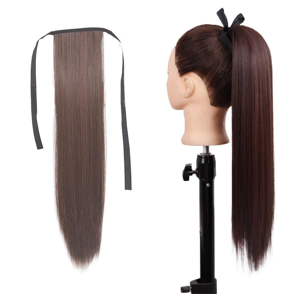 

MISSQUEEN Жіноче довге пряме нарощене волосся з кінським хвостом, затискачем у кінський хвіст, обертається навколо чорного світлого синтетичного термостійкого волокна 55cm-100g&China