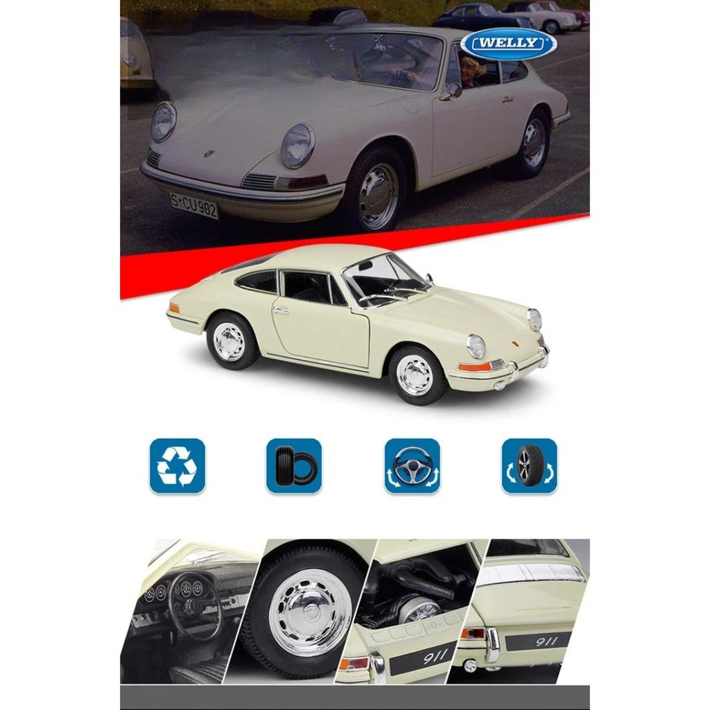 WELLY 1/24 1964 Porsche 911 Alloy Scale Car Model Diecast Metal Miniature Model Car Static Collection Children Toy Car Vehicle