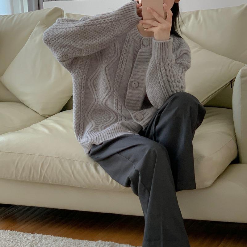 Soft waxy short cardigan women's autumn new round neck loose thickened twist knitted sweater jacket