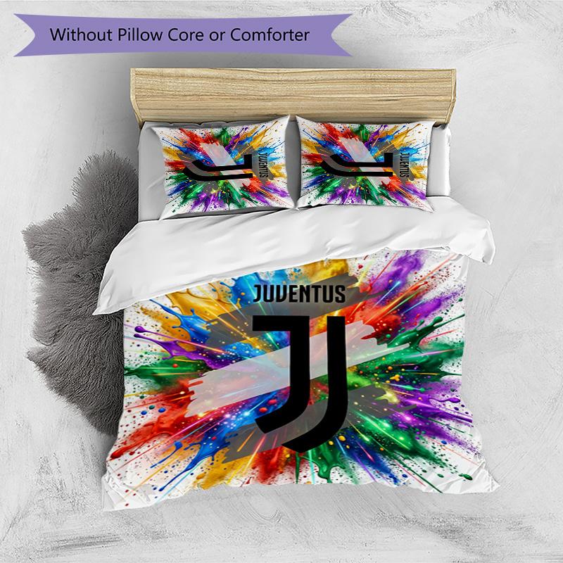 Juventus FC Pattern Printed 3PCS Bedding Set Soft Skin-Friendly Washable Duvet Cover & Pillowcases Set All Season Bedroom