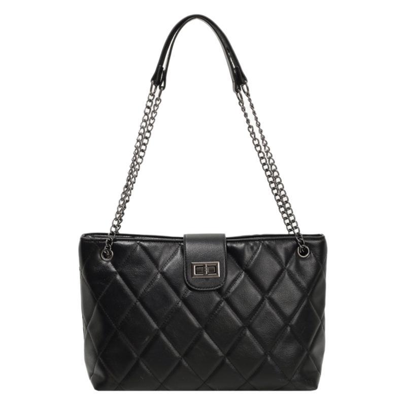 Fashion Tote Solid Color Shoulder Oblique Span Bag 2025 Spring and Summer New Chain Rhombus Embroidery Thread Large-capacity Women's Bag