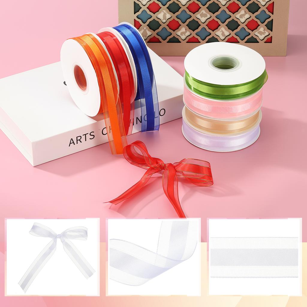 Organza Chiffon Ribbon Candy Satin Striped Sheer Craft Ribbons for Bows Making Gift Wrapping Wreath 50 Yards x 1" Decoration